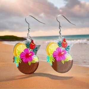 Cute  tropical Coconut drink dangle Earrings for Women (new)